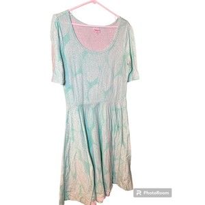 LuLaRoe Nicole Sz L Light Green White Leaf Print Fit and Flare Dress